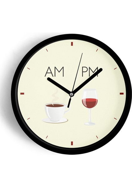 Kahve - Şarap Tasarım Modern Mutfak Duvar Saati - 42CM - Önü Camlı Siyah Kasa - Sessiz Mekanizma