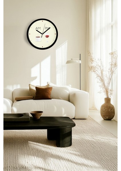 Kahve - Şarap Tasarım Modern Mutfak Duvar Saati - 42CM - Önü Camlı Siyah Kasa - Sessiz Mekanizma fiyatları
