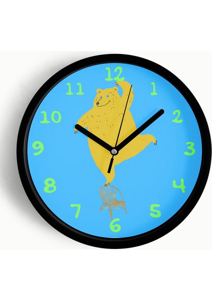 Sevimli Ayı Çocuk Odası Duvar Saati - 42CM - Önü Camlı Siyah Kasa - Sessiz Mekanizma