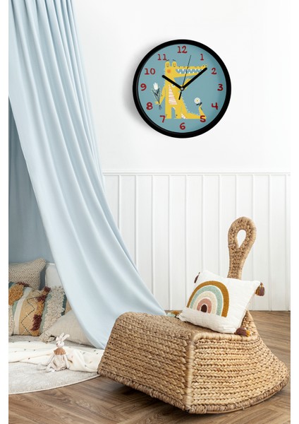 Sevimli Timsah Çocuk Odası Duvar Saati - 42CM - Önü Camlı Siyah Kasa - Sessiz Mekanizma fiyatları