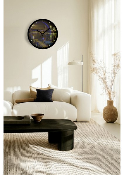 Şehir Manzara Temalı Modern Duvar Saati - 25CM - Önü Camlı Siyah Kasa - Sessiz Mekanizma fiyatları