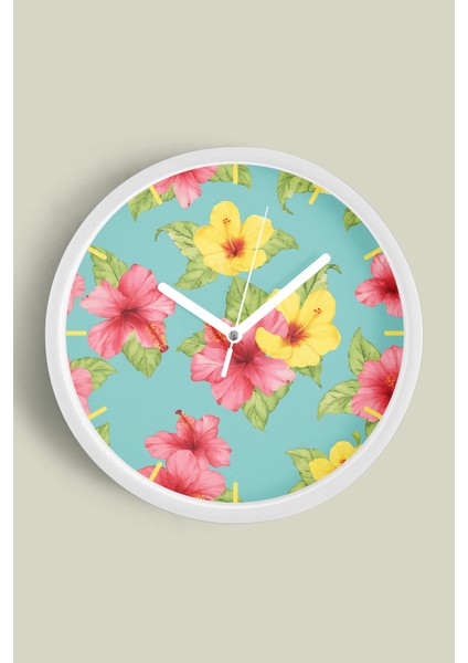 Soyut Çiçek Temalı Modern Duvar Saati - 25CM - Önü Camlı Beyaz Kasa - Sessiz Mekanizma