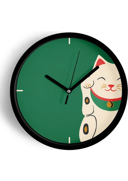 Sevimli Kedi Temalı Modern Çocuk Odası Duvar Saati - 25CM - Önü Camlı Siyah Kasa - Sessiz Mekanizma