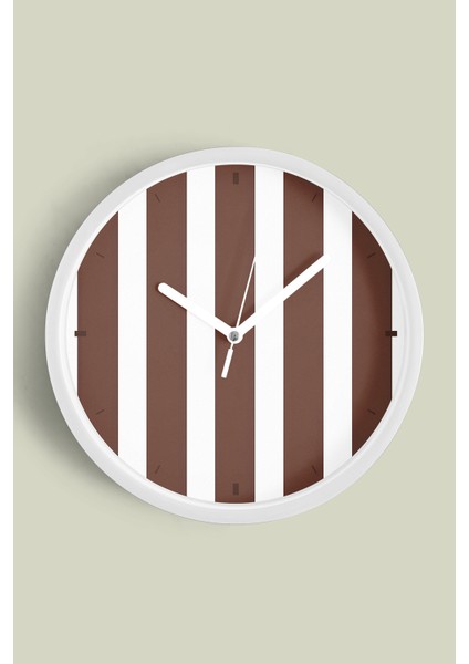 Renkli Dikey Çizgili Modern Duvar Saati - 25CM - Önü Camlı Beyaz Kasa - Sessiz Mekanizma
