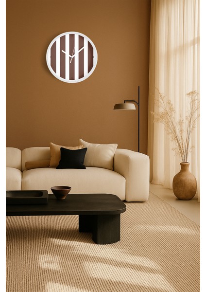 Renkli Dikey Çizgili Modern Duvar Saati - 25CM - Önü Camlı Beyaz Kasa - Sessiz Mekanizma fiyatları