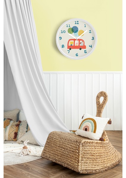 Sevimli Hayvanlar Modern Tasarım Çocuk Odası Duvar Saati - 25CM - Önü Camlı Beyaz Kasa fiyatları