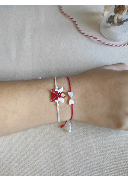 Miyuki Yeniyıl Serisi Melek ve Sedef Kalp Bileklik, Noel, Yılbaşı Hediyesi 2 Li Paket Yılbaşı Tema