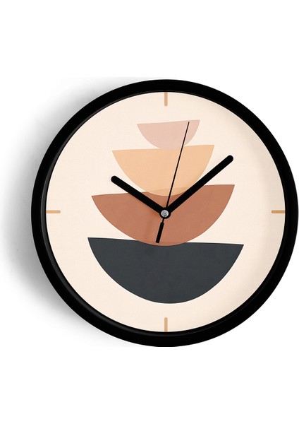 Soyut - Bohem - Geometrik Temalı Modern Duvar Saati - 25CM - Önü Camlı Siyah Kasa - Sessiz Mekanizma