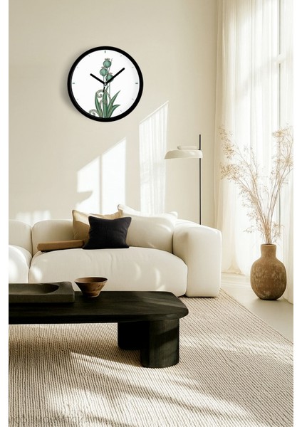 Yeşil Bitki Desenli Modern Dekoratif Duvar Saati - 25CM - Önü Camlı Siyah Kasa - Sessiz Mekanizma fiyatları