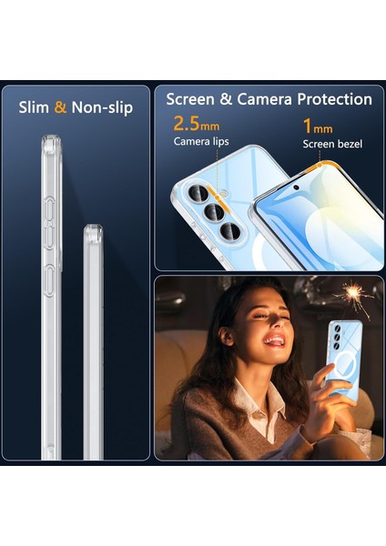 Samsung Galaxy S25 Fe Uyumlu Ekran Koruyuculu Kılıf Magsafe Sarj Destekli Sararmaz Şeffaf Kapak