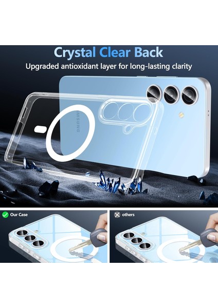 Samsung Galaxy S25 Fe Uyumlu Ekran Koruyuculu Kılıf Magsafe Sarj Destekli Sararmaz Şeffaf Kapak