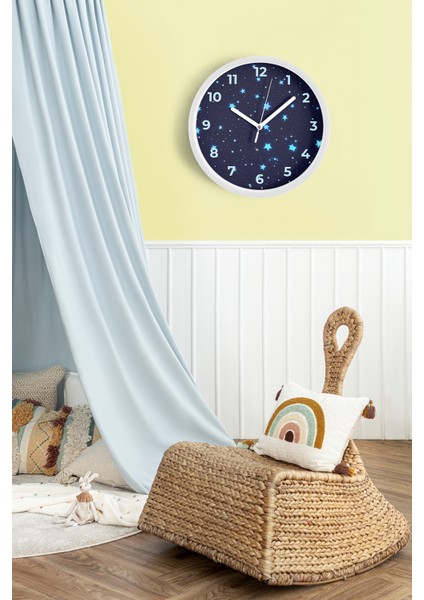 Soyut Yıldızlı Modern Tasarım Duvar Saati - 25CM - Önü Camlı Beyaz Kasa - Sessiz Mekanizma fiyatları
