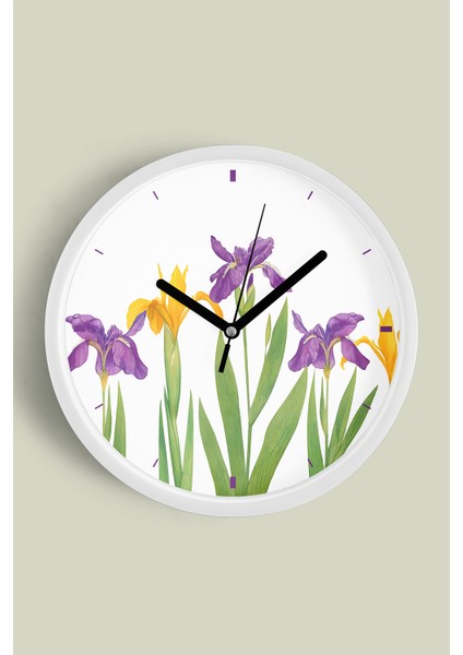 Soyut Çiçek Modern Duvar Saati - 25CM - Önü Camlı Beyaz Kasa - Sessiz Mekanizma