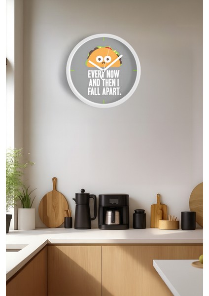 Modern Yazılı Tasarım - Every Now And Then I Fall Apart Duvar Saati - 25CM - Önü Camlı Beyaz Kasa fiyatları