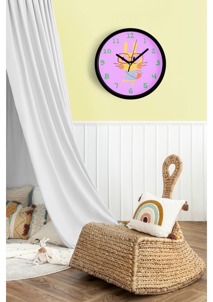 Sevimli Gözlüklü Tavşan Çocuk Odası Duvar Saati - 25CM - Önü Camlı Siyah Kasa - Sessiz Mekanizma fiyatları