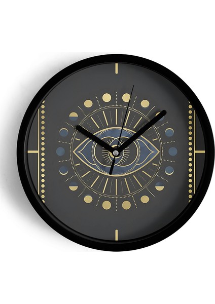 Üçüncü Göz - Altıncı Çakra Temalı Modern Duvar Saati - 42CM - Önü Camlı Siyah Kasa