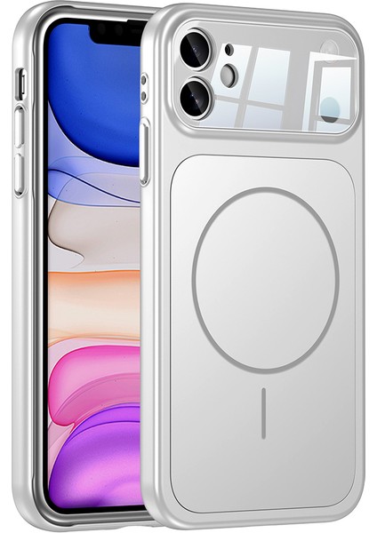 Iphone 11 Uyumlu Kılıf Magsafe Şarj Destekli Cam Çerçeveli 17 Pro Max Görünümlü Lüks Kapak