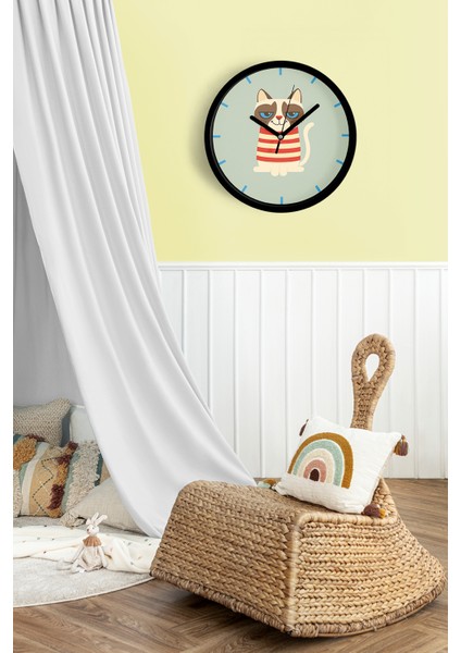 Kedi Tasarım Modern Duvar Saati - 25CM - Önü Camlı Siyah Kasa - Sessiz Mekanizma fiyatları