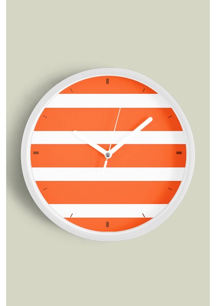 Yatay Çizgili Modern Duvar Saati - 25CM - Önü Camlı Beyaz Kasa - Sessiz Mekanizma
