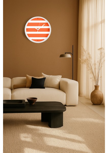 Yatay Çizgili Modern Duvar Saati - 25CM - Önü Camlı Beyaz Kasa - Sessiz Mekanizma fiyatları