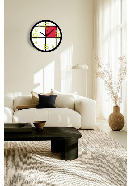 Soyut - Geometrik Temalı Modern Duvar Saati - 42CM - Önü Camlı Siyah Kasa - Sessiz Mekanizma fiyatları