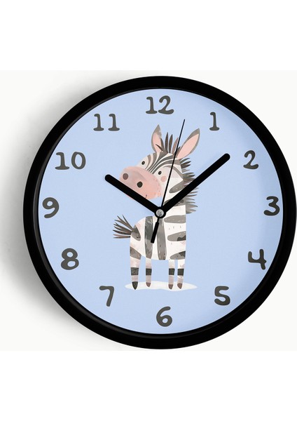 Sevimli Zebra Çocuk Odası Duvar Saati - 42CM - Önü Camlı Siyah Kasa - Sessiz Mekanizma