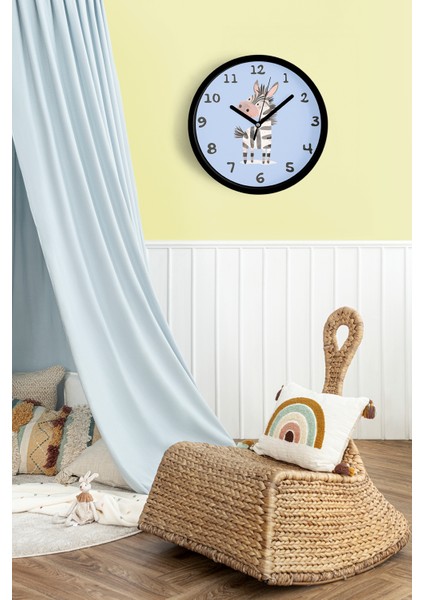 Sevimli Zebra Çocuk Odası Duvar Saati - 42CM - Önü Camlı Siyah Kasa - Sessiz Mekanizma fiyatları