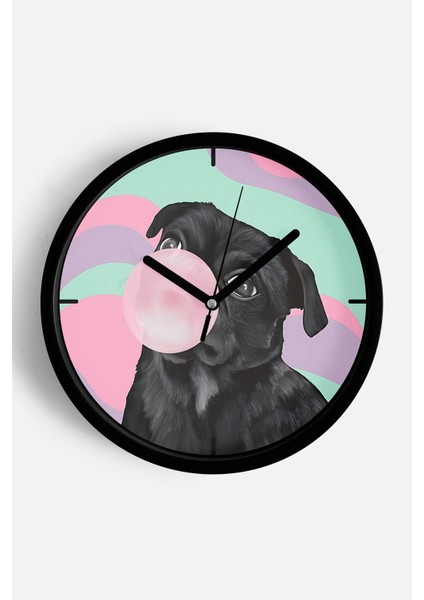 Sevimli Köpek Temalı Modern Duvar Saati - 25CM - Önü Camlı Siyah Kasa - Sessiz Mekanizma
