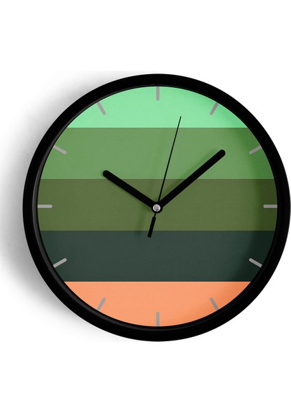 Çizgili Modern Tasarım Duvar Saati - 25CM - Önü Camlı Siyah Kasa - Sessiz Mekanizma