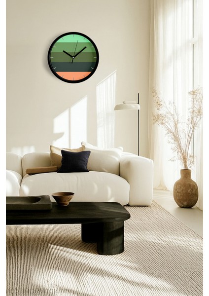 Çizgili Modern Tasarım Duvar Saati - 25CM - Önü Camlı Siyah Kasa - Sessiz Mekanizma fiyatları
