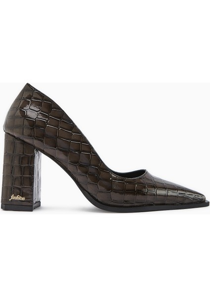 Lucy Kahve Kroko Kalın Topuklu Ayakkabı Kadın Stiletto fiyatları