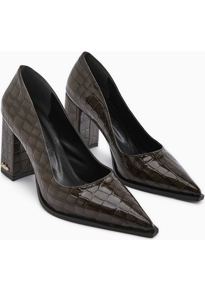 Lucy Kahve Kroko Kalın Topuklu Ayakkabı Kadın Stiletto fırsatları