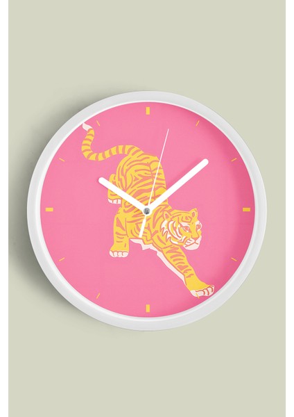 Kaplan Temalı Modern Duvar Saati - 25CM - Önü Camlı Beyaz Kasa - Sessiz Mekanizma