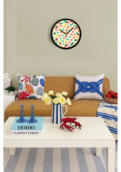 Kalp Detaylı Modern Tasarım Duvar Saati - 25CM - Önü Camlı Siyah Kasa - Sessiz Mekanizma fiyatları