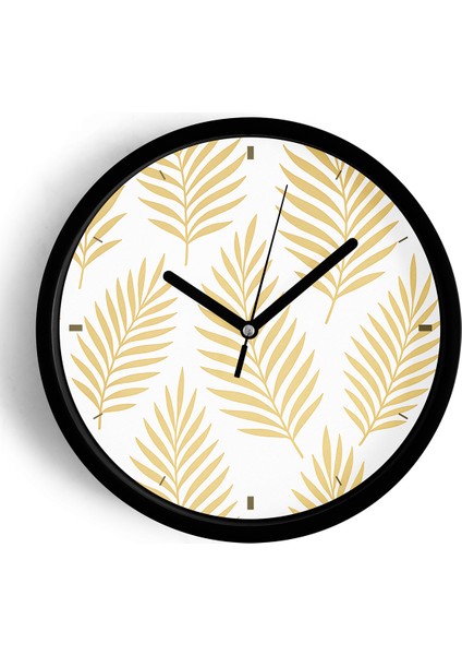 Yaprak Desenli Bohem Modern Duvar Saati - 25CM - Önü Camlı Siyah Kasa - Sessiz Mekanizma