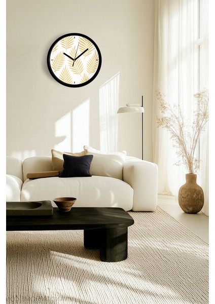 Yaprak Desenli Bohem Modern Duvar Saati - 25CM - Önü Camlı Siyah Kasa - Sessiz Mekanizma fiyatları