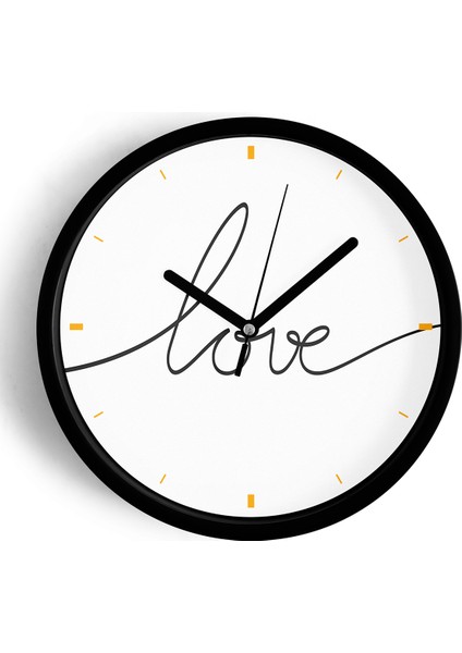 Modern Yazılı Tasarım - '' Love '' Duvar Saati - 25CM - Önü Camlı Siyah Kasa - Sessiz Mekanizma
