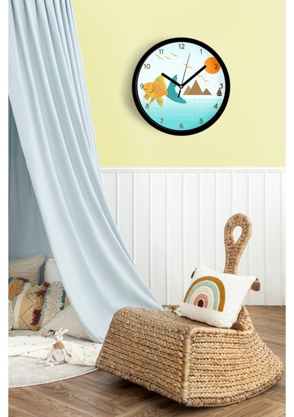 Sevimli Balık Tasarımı Çocuk Odası Duvar Saati - 25CM - Önü Camlı Siyah Kasa - Sessiz Mekanizma fiyatları