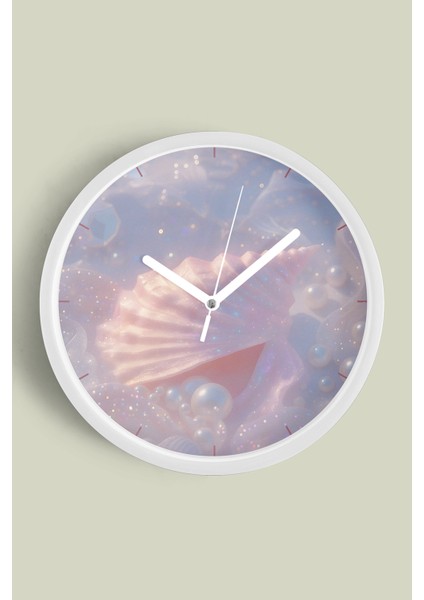 Inci ve Deniz Kabuğu Tasarımı Modern Duvar Saati - 25CM - Önü Camlı Beyaz Kasa - Sessiz Mekanizma