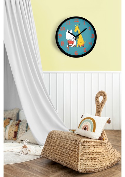 Zebra - Zürafa Çocuk Odası Modern Duvar Saati - 25CM - Önü Camlı Siyah Kasa - Sessiz Mekanizma fiyatları