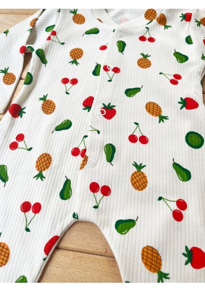 Mammaso Meyve Desenli %100 Pamuk Ribana Dokulu Çıtçıtlı Uzun Kollu Fitilli Bebek Tulum fiyatları