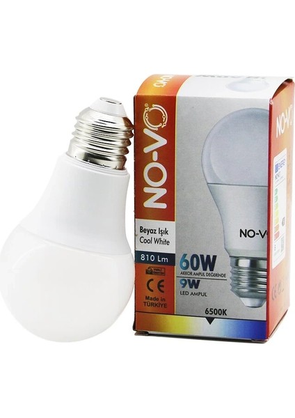 No-Vo 9W=60W E27 Beyaz LED Ampul 6500K - 810LM (5047)