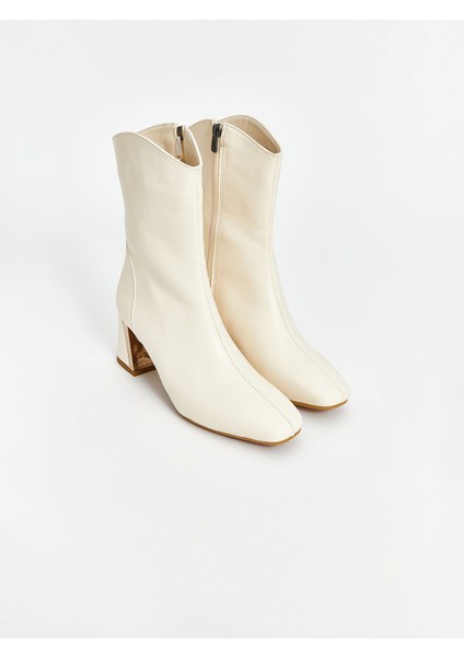 Yeni Sezon Deri Görünümlü Kadın Topuklu Bot