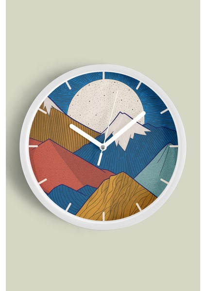 Soyut Doğa Manzara Temalı Modern Duvar Saati - 25CM - Önü Camlı Beyaz Kasa - Sessiz Mekanizma