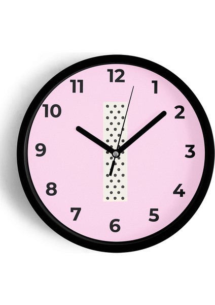 I Harfi Kız Odası Duvar Saati - 25CM - Önü Camlı Siyah Kasa - Sessiz Mekanizma