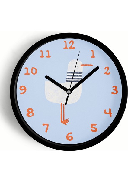 Sevimli Martı Çocuk Odası Duvar Saati - 25CM - Önü Camlı Siyah Kasa - Sessiz Mekanizma