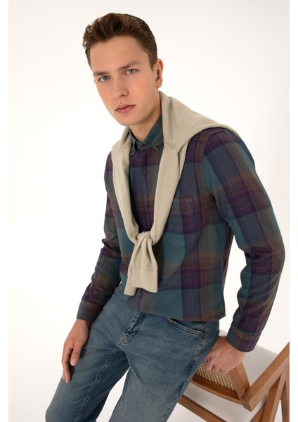 Erkek Koyu Yeşil Gömlek Desenli 50308217-VR079 modelleri