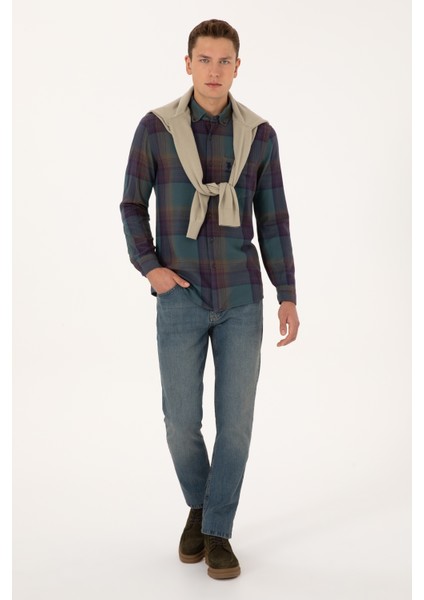 Erkek Koyu Yeşil Gömlek Desenli 50308217-VR079 fırsatları