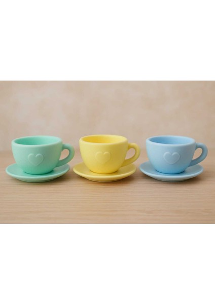 3'lü El Yapımı Sukulent Saksı Seti - Handmade Taş Tozu Fincan Tasarım Obje Mumluk Dekoratif Biblo