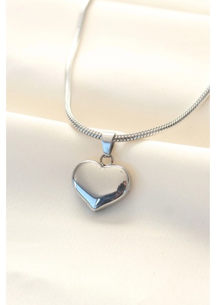 316L Çelik Gümüş Renk Kalp Kolye